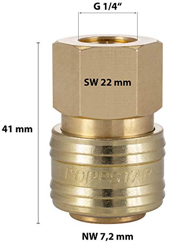 Poppstar Conectores rapidos aire comprimido, diámetro nominal 7,2 mm con rosca interior (hembra) de 1/4 pulgada para conexión de aire comprimido, 2 pzas