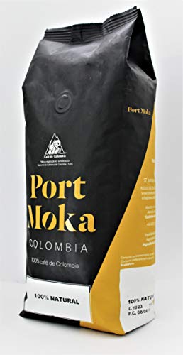 Por Moka Port Colombia En Grano, Chocolate Negro, 1000 Gramo