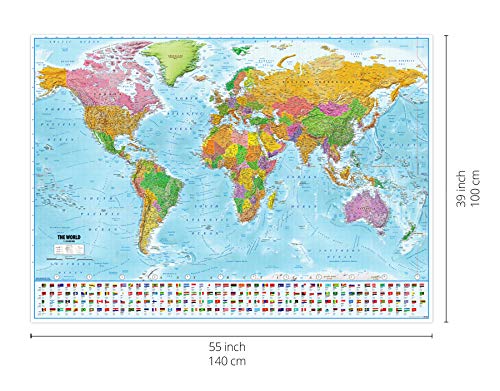 Póster XXL Mapa del mundo con banderas - Versión 2018 (140cm x 100cm)