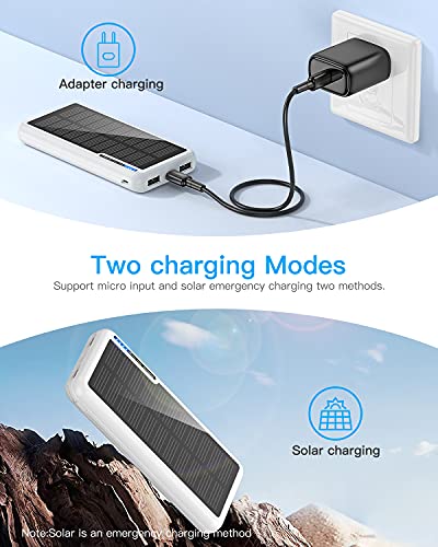 Powerbank Solar 20000mAh, Batería Externa Solar con 2 Salidas USB y Entrada USB-C Micro USB, para Camping, batería Externa para iPhone, Samsung, Huawei, tabletas, Smartphones