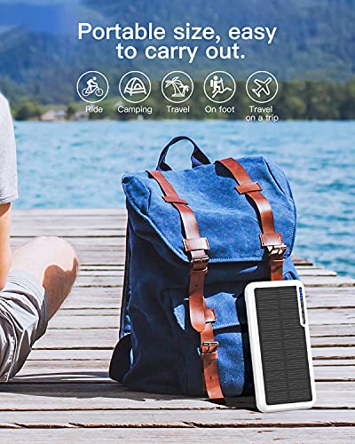 Powerbank Solar 20000mAh, Batería Externa Solar con 2 Salidas USB y Entrada USB-C Micro USB, para Camping, batería Externa para iPhone, Samsung, Huawei, tabletas, Smartphones