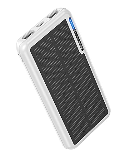Powerbank Solar 20000mAh, Batería Externa Solar con 2 Salidas USB y Entrada USB-C Micro USB, para Camping, batería Externa para iPhone, Samsung, Huawei, tabletas, Smartphones