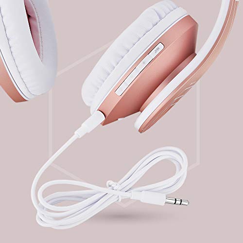 PowerLocus P2 – Auriculares Bluetooth inalambricos de Diadema Cascos Plegables, Casco Bluetooth con Sonido Estéreo Micro SD/TF, FM con micrófono y Audio Cable para Movil, PC, Tablet - Oro Rosa