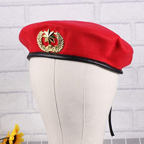 PRETYZOOM Hombres de Boina para Sombreros Gorra para Hombre Guarnición Boinas Militares Boina Francesa Baile Cuadrado Rojo Estrella de Ocho Puntas Gorra de Lana Sombrero de Boina Sombrero