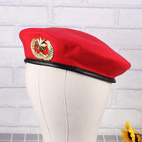 PRETYZOOM Hombres de Boina para Sombreros Gorra para Hombre Guarnición Boinas Militares Boina Francesa Baile Cuadrado Rojo Estrella de Ocho Puntas Gorra de Lana Sombrero de Boina Sombrero