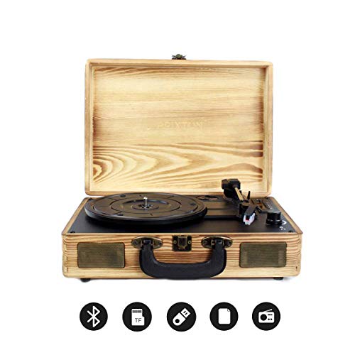 PRIXTON VC400 - Tocadiscos de Vinilo Vintage, Reproductor de Vinilo y Reproductor de Musica Mediante Bluetooth y USB, 2 Altavoces Incorporados, Diseño de Maleta, Color Madera