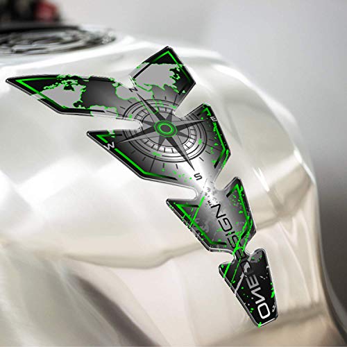 Protector universal resinado para depósito de combustible de motocicletas con diseño de brújula, CGMOS110VP, verde fluorescente