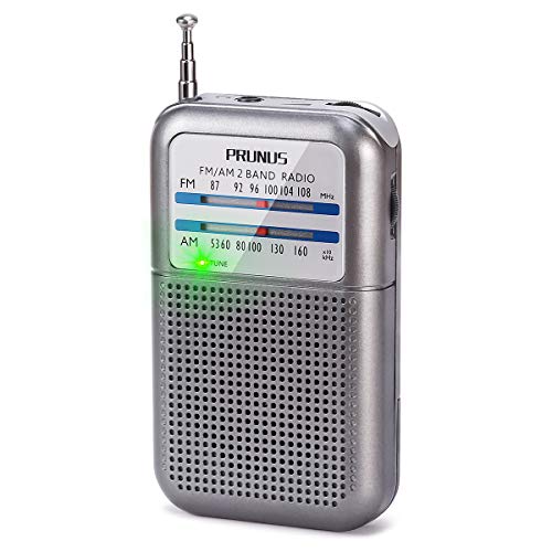 PRUNUS FM/Am Mini Radio de Bolsillo, Radio Portatil Pequeña con Excelente Señal, Radio Multibanda Sintonizador con Indicador, Transistores Radio Pilas, Funciona con AAA Pilas Intercambiables (Plata).