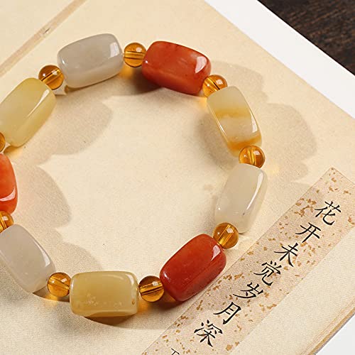 Pulsera de jade natural Xinjiang Imperial Jade Ladrillo Blanco Pulsera Estástica Chakra Piedra Espiritual Reiki Curación CRISTAL Pulsera Lucky Rica Amuleto Talismán para el éxito Dinero Suerte