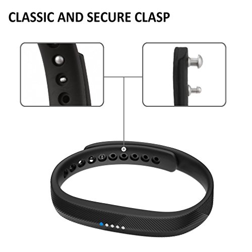 Pulsera de repuesto para Fitbit Flex 2, cierre de metal de silicona suave clásico NEGRO S/M