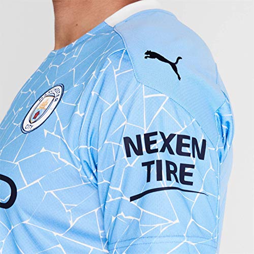 PUMA Manchester City Temporada 2020/21-HOME Shirt Replica SS with Sponsor Camiseta Primera Equipación, Unisex Adulto, Team Light Blue-Peacoat, XL