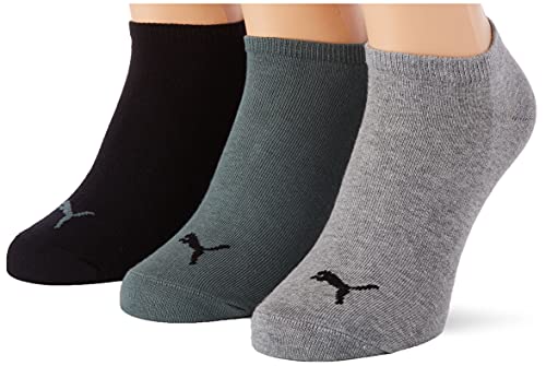 PUMA Plain Sneaker Socks Pack de 3 Calcetines Deportivos Lisos, Black/Grey/Green, 43 Regular Unisex Adulto