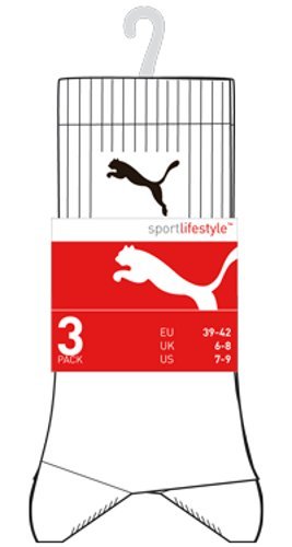 Puma Sports Socks - Calcetines de deporte para hombre, color blanco, talla 39-42, 3 unidades