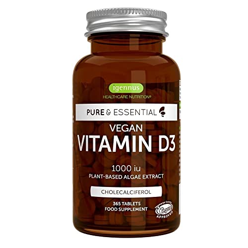Pure & Essential Vitamina D3 Vegana, 1000 UI Colecalciferol 100% vegetal, 365 comprimidos