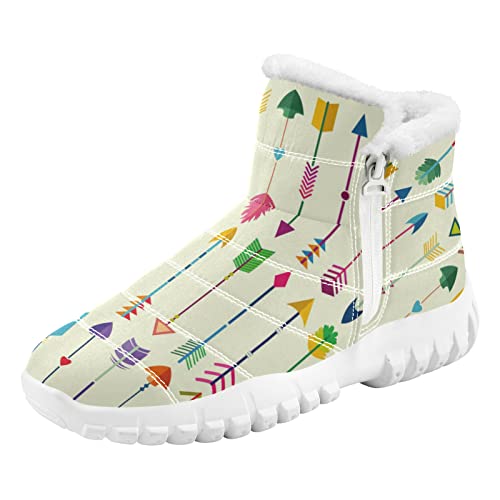 PUXUQU Zapatillas de arranque para mujer, diseño de flecha tribal colorido, esponjoso, para interiores y exteriores, invierno, zapatillas, multicolor, 40.5 EU
