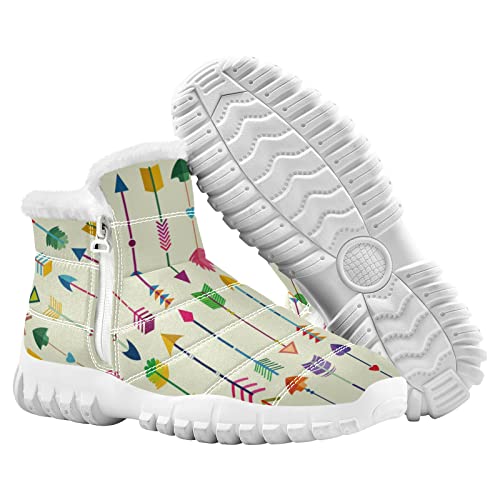 PUXUQU Zapatillas de arranque para mujer, diseño de flecha tribal colorido, esponjoso, para interiores y exteriores, invierno, zapatillas, multicolor, 40.5 EU