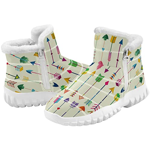 PUXUQU Zapatillas de arranque para mujer, diseño de flecha tribal colorido, esponjoso, para interiores y exteriores, invierno, zapatillas, multicolor, 40.5 EU
