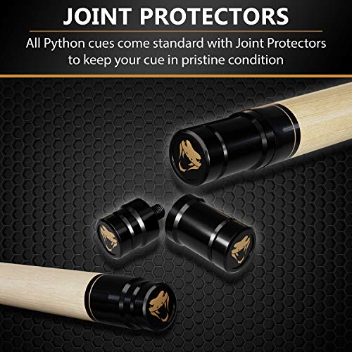Python - 2- Pieces Pool Cue Stick 100% Canadian Maple Wood. Professional Billiard Pool Cue Stick with Hard Case and Joint Protectors