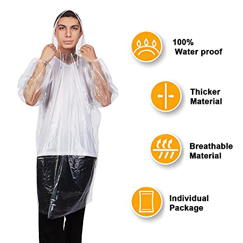 QSWY Adultos Poncho Impermeable ,10Pcs Poncho lluvia, Chubasquero, Transparente PE Poncho de Emergencia Impermeable, con Capucha y Mangas Cordón, Impermeables de Emergencia, Exteriores, Viajes