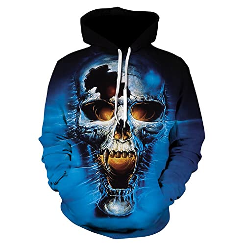 QTJY Sudadera con Estampado de Calavera en 3D, suéter de Moda para Hombres y Mujeres otoño e Invierno Harajuku Streetwear con Capucha CM
