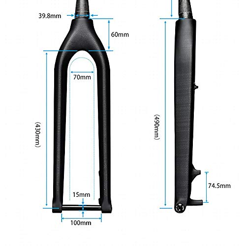 QXFJ 29 Pulgadas MTB Horquilla,Tubo CóNico Fibra Carbono Freno Disco Horquilla RíGida/Tubo Soporte 28,6 * 39,8 * 300 Mm/Eje Engranaje Abierto 100 * 15 Mm/Longitud Total 790 Mm