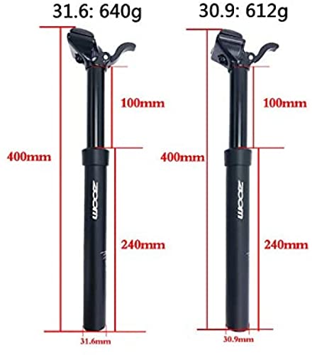 QYC Tija de SillíN TelescóPica, Tija de Sillin de MTB Bicicleta, Tubo de Asiento Hidráulico Aluminio, Altura Ajustable para Bicicleta de Carretera MTB BMX, Unisex Adulto, 30,9/31,6 x 400 mm-31.6mm