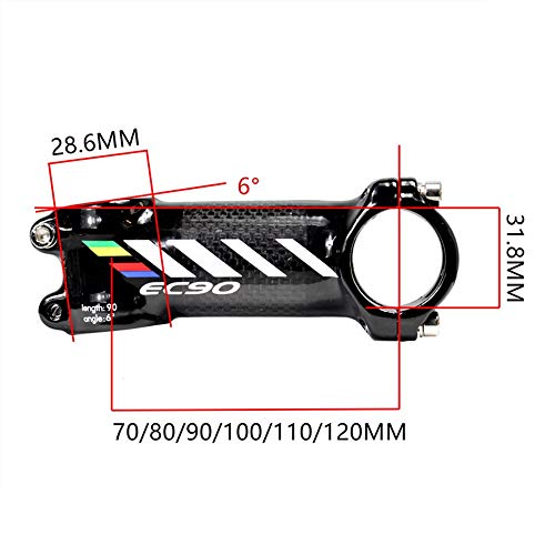 QYWSJ Vástago del Manillar de Bicicleta de Carbono, Aleación de Aluminio Ultraligera + Fibra de Carbono, Manillar Corto para Bicicletas Track Fixie, 60/70/80/90/100/110 mm