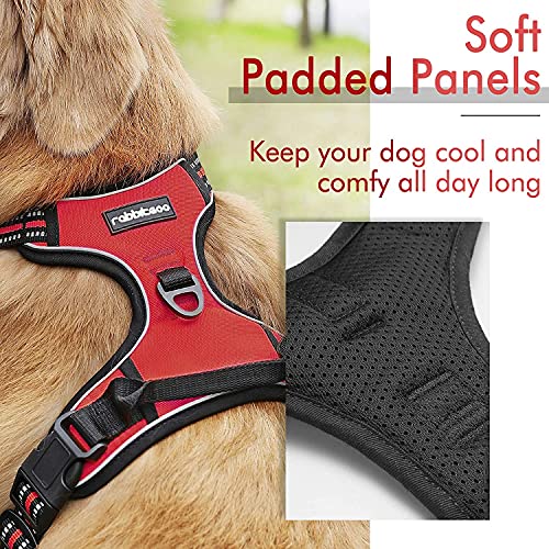 rabbitgoo Arnés Pecho Grande Perro Arnés Rojo para Perro Grande Chaleco Acolchado Mascota Correas Reflectores Mejor Seguridad Color Rojo Tamaño L Grande