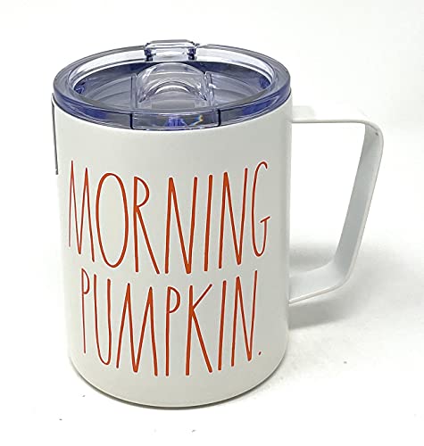 Rae Dunn By Magenta MORNING PUMPKIN 12 oz LL Color marfil aislado acero inoxidable taza de viaje con letras naranjas edición limitada 2020