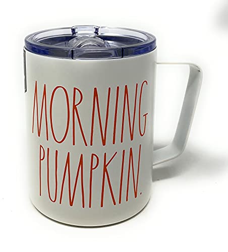 Rae Dunn By Magenta MORNING PUMPKIN 12 oz LL Color marfil aislado acero inoxidable taza de viaje con letras naranjas edición limitada 2020