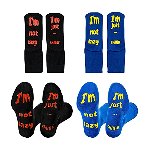 Rainbow Socks - Calcetines perezosos antideslizantes para ella y él - 2 pares - Negro Azul - 42-43