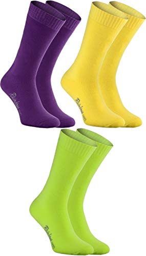 Rainbow Socks - Hombre Mujer Calcetines de Felpa Calidos y Coloridos - 3 Pares - Violeta Amarillo Verde - Talla 39-41