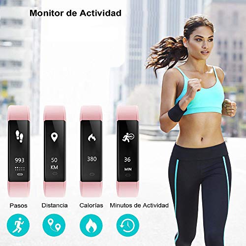 Rayfit Pulsera Actividad Reloj Inteligente Fitness Tracker Podómetro Monitor de Sueño Contador de Calorías Pasos Rastreador de Ejercicios Reloj Salud Pulsera Deportiva para Niños Mujeres Hombres