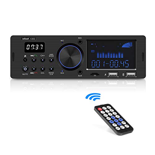 RDS Radio Coche, ieGeek Autoradio Bluetooth 1DIN Estéreo, 60W X 4 Soporta FM/AM/FLAC/AUX/MP3/WMA/WAV/Control Remoto/Manos Libres, Reloj de visualización, Capacidad para 30 Emisoras