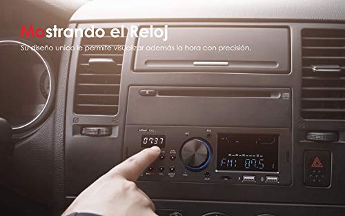 RDS Radio Coche, ieGeek Autoradio Bluetooth 1DIN Estéreo, 60W X 4 Soporta FM/AM/FLAC/AUX/MP3/WMA/WAV/Control Remoto/Manos Libres, Reloj de visualización, Capacidad para 30 Emisoras