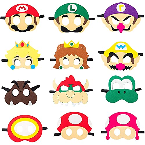 REDO 12 unidades de máscaras de Mario para cumpleaños, máscaras para niños, máscaras para Halloween, fiestas de disfraces
