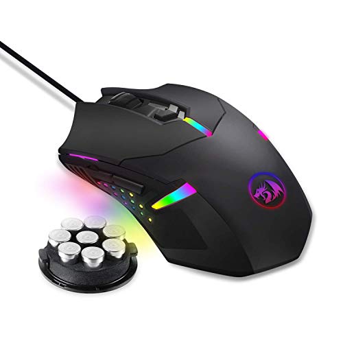 Redragon M601 RGB Ratón Gaming Retroiluminado 7200 dpi Ergonomico Gaming Mouse Centrophorus Programable De 7 Botones con Macro Grabación Y Ajuste De Peso 7200 dpi para Windows PC (Negro)