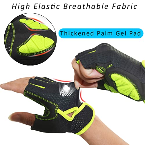 REETEE Guantes de Bicicleta Medio Dedo Guantes para Hombres Mujeres Antideslizante Transpirable Guantes de Ciclismo Guantes Deportivos Cortos para al Aire Libre de Ciclismo (Amarillo, XL)