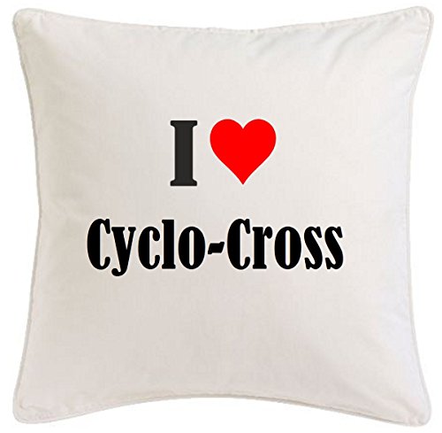 Reifen-Markt la Funda de Almohada I Love Cyclo-Cross 40cm x 40cm Microfibra Regalo Ideal y la decoración de Buen Gusto para Cada Sala de Estar o el Dormitorio en Color Blanco con Cremallera