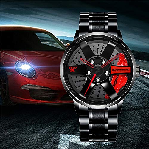 Reloj De Cubo De Llanta De Coche, Deporte 3D Impermeable, Movimiento De Cuarzo JaponéS, Reloj De Cubo De Llanta para Hombre, Reloj Deportivo Impermeable (Red)