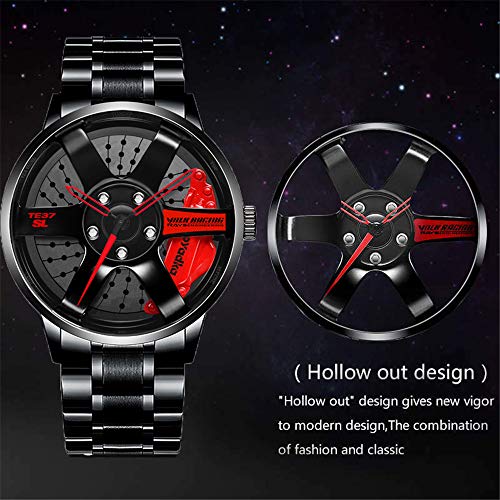 Reloj De Cubo De Llanta De Coche, Deporte 3D Impermeable, Movimiento De Cuarzo JaponéS, Reloj De Cubo De Llanta para Hombre, Reloj Deportivo Impermeable (Red)