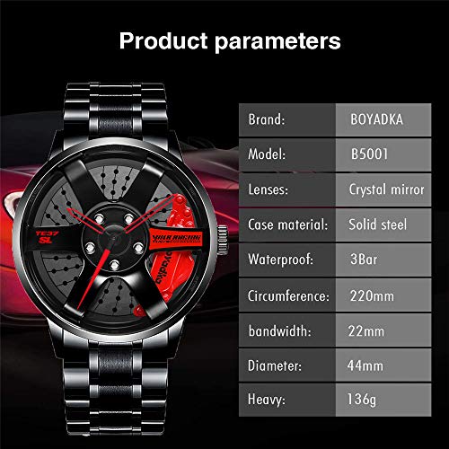 Reloj De Cubo De Llanta De Coche, Deporte 3D Impermeable, Movimiento De Cuarzo JaponéS, Reloj De Cubo De Llanta para Hombre, Reloj Deportivo Impermeable (Red)