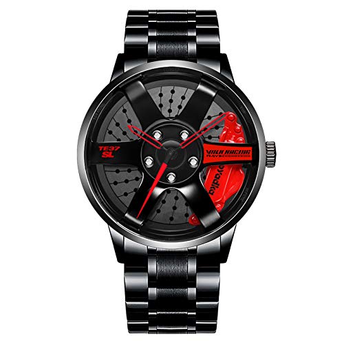 Reloj De Cubo De Llanta De Coche, Deporte 3D Impermeable, Movimiento De Cuarzo JaponéS, Reloj De Cubo De Llanta para Hombre, Reloj Deportivo Impermeable (Red)