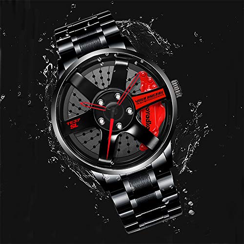 Reloj De Cubo De Llanta De Coche, Deporte 3D Impermeable, Movimiento De Cuarzo JaponéS, Reloj De Cubo De Llanta para Hombre, Reloj Deportivo Impermeable (Red)