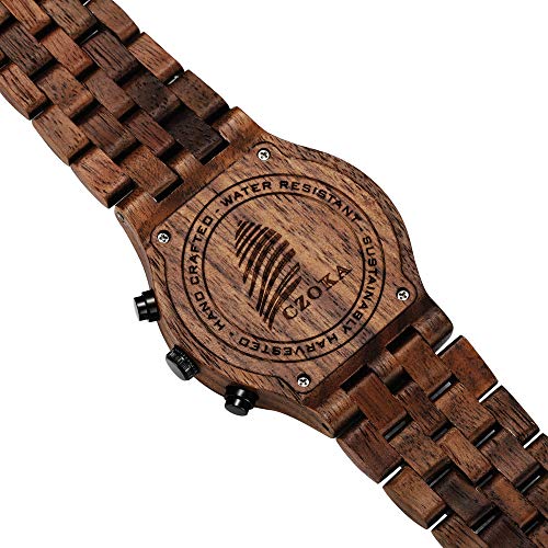 Reloj De Madera para Hombres, CZOKA Reloj de Movimiento de Cuarzo japonés con Pantalla analógica para Hombres con Pulsera de Pterocarpus soyauxii sándalo (Black Walnut)