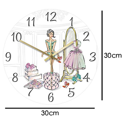 Reloj de Pared Glamour Fashion Girl Toggery Reloj de Pared silencioso Lujo Beauty Lady Closet Zapatos de Compras Boutique Reloj Decorativo Reloj de Pared