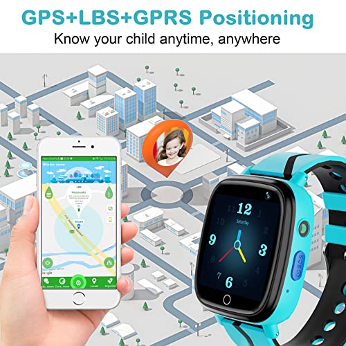 Reloj Inteligente Niños GPS Localizador - Impermeable Smartwatch Teléfono Digital Infantil con Llamadas, SOS, Podómetro, Cámara, Despertador, Linterna, Regalo para Niña y Niño 4-12 Años, Azul