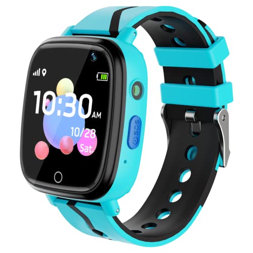 Reloj Inteligente Niños GPS Localizador - Impermeable Smartwatch Teléfono Digital Infantil con Llamadas, SOS, Podómetro, Cámara, Despertador, Linterna, Regalo para Niña y Niño 4-12 Años, Azul