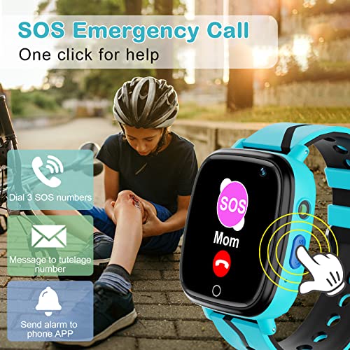 Reloj Inteligente Niños GPS Localizador - Impermeable Smartwatch Teléfono Digital Infantil con Llamadas, SOS, Podómetro, Cámara, Despertador, Linterna, Regalo para Niña y Niño 4-12 Años, Azul