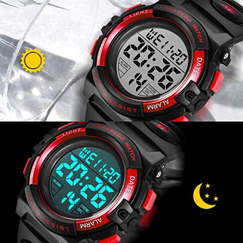 Reloj Niño,Reloj Digital para Niños, Deportivos LED 5ATM Impermeable Alarma Calendario Multifunción Cronógrafo Reloj De Pulsera para Niños Rojo Negro
